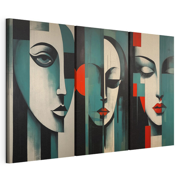Collage van schilderijen van het gezicht van een vrouw Modulaire canvasprint Collage van schilderijen van het gezicht van een vrouw