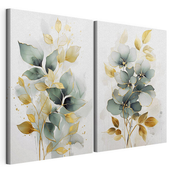 Modulaire canvasprint Schilderij van bloemen en bladeren