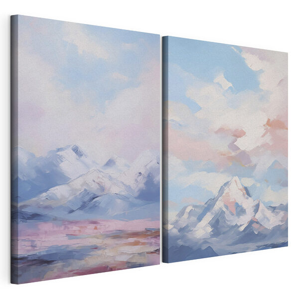 Modulaire canvasprint Schilderij van bergen en wolken