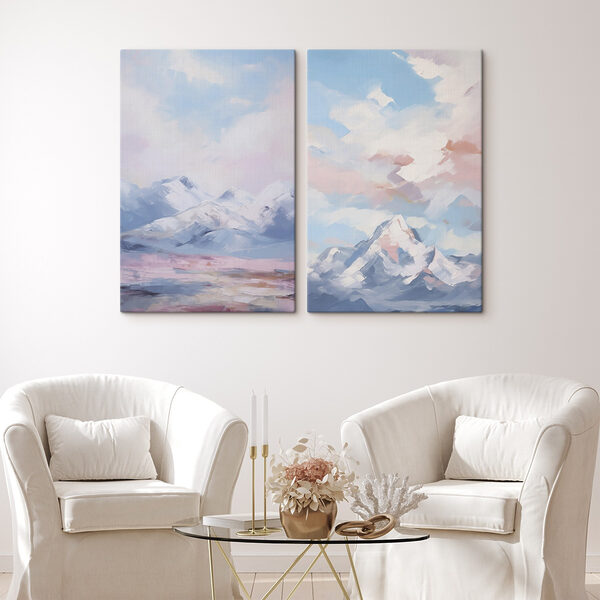 Painting of mountains and clouds