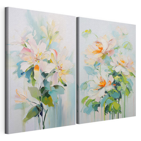 Modulaire canvasprint Schilderij van bloemen op een witte ondergrond