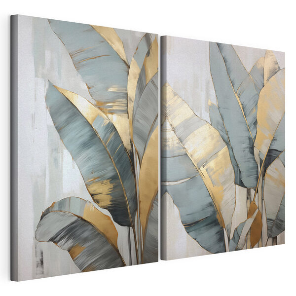 Modulaire canvasprint - Tropische bladeren in zachte kleuren