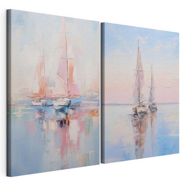 Schilderij van boten op het water Modulaire canvasprint Schilderij van boten op het water