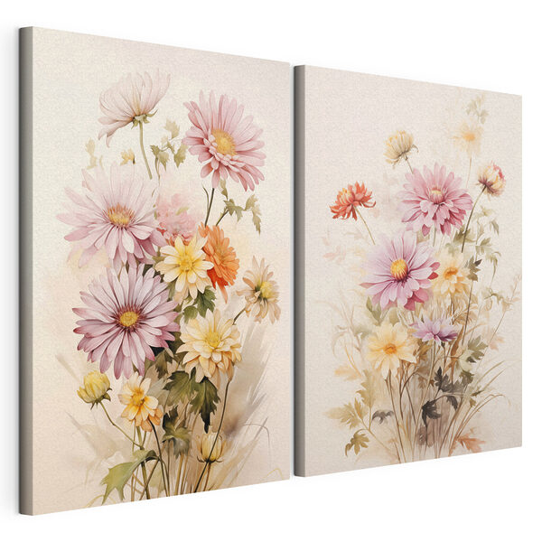 Modulaire canvasprint Schilderij van bloemen op een witte achtergrond