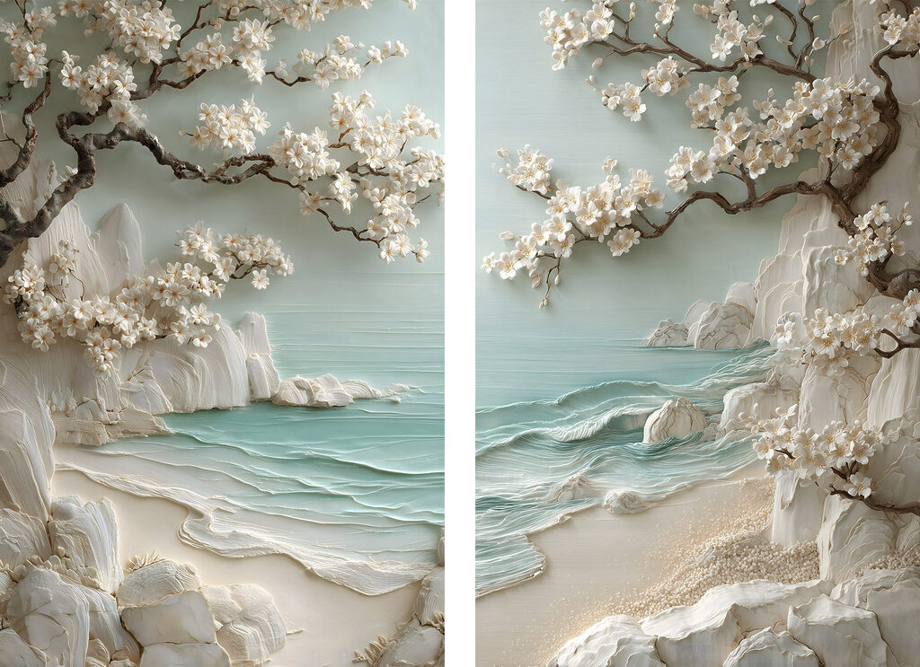 Painting of a beach and a tree Painting of a beach and a tree