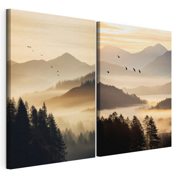 Modulaire canvasprint Vogels die over een vallei vliegen
