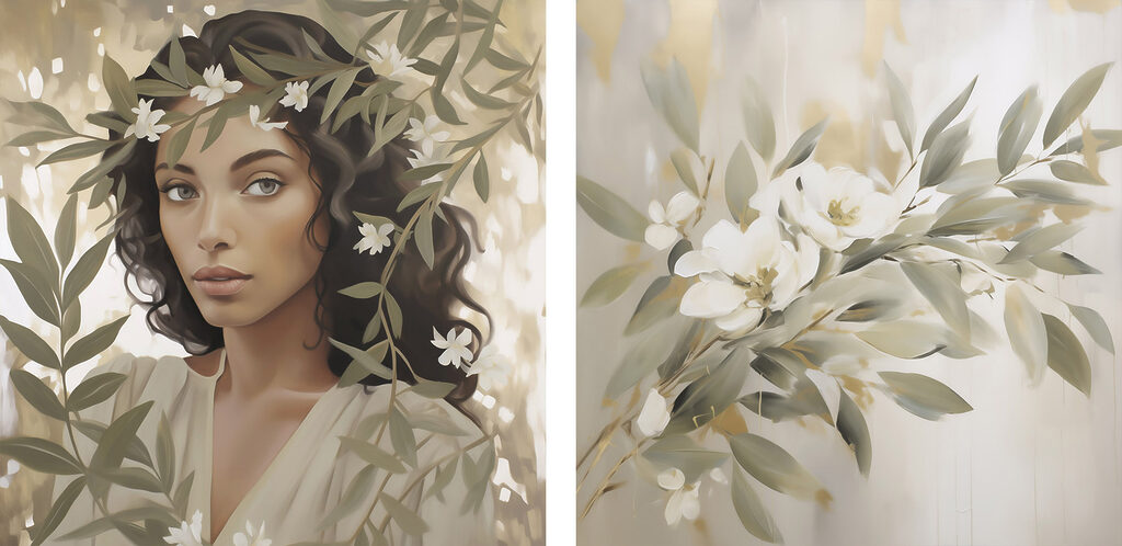 Painting of a woman with flowers