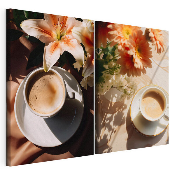Modulaire canvasprint Kopje koffie met bloemen