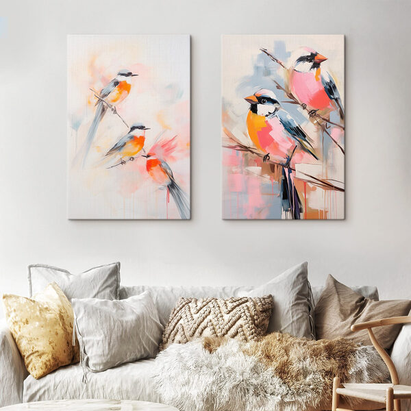 Painting of birds on a branch
