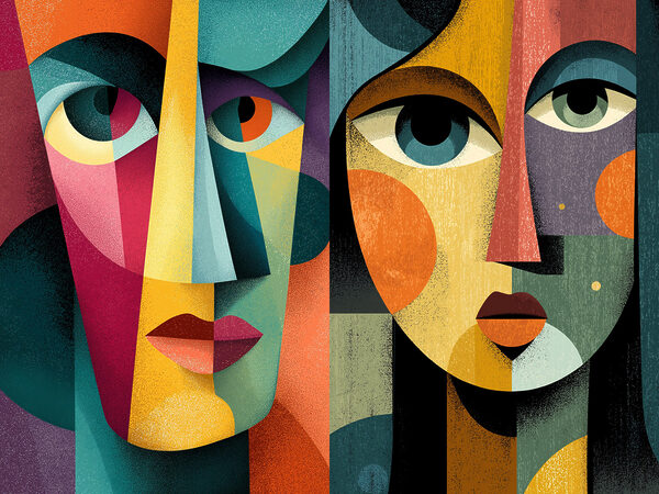 Couple of faces with different colors Couple of faces with different colors