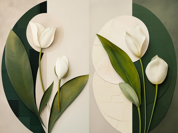 Collage of white flowers and green leaves