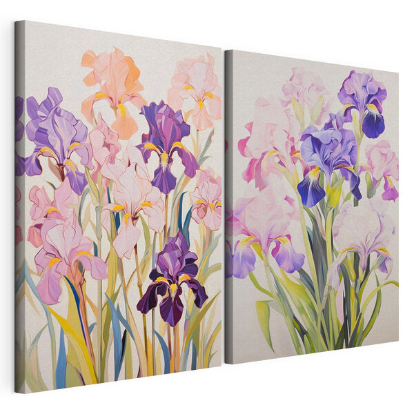 Schilderij van bloemen op een witte ondergrond Modulaire canvasprint Schilderij van bloemen op een witte ondergrond