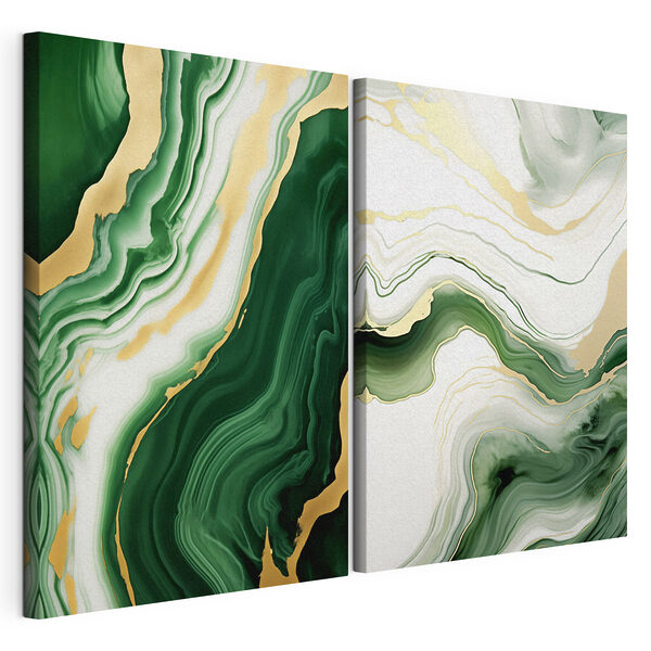 Modulaire canvasprint Groen en wit gemarmerd oppervlak