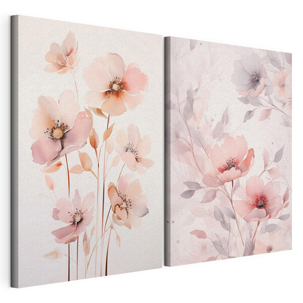 Schilderij van bloemen op een witte ondergrond Modulaire canvasprint Schilderij van bloemen op een witte ondergrond