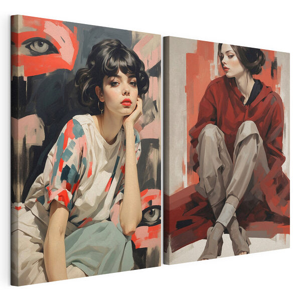 Collage of a woman sitting on the floor