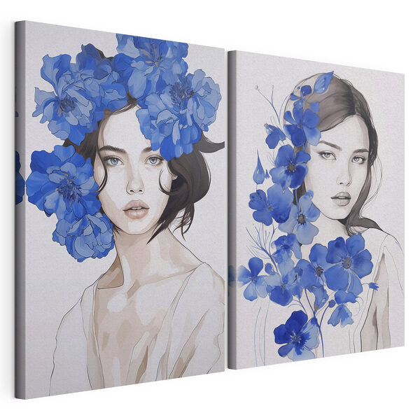 Collage van een vrouw met bloemen op haar hoofd Modulaire canvasprint Collage van een vrouw met bloemen op haar hoofd