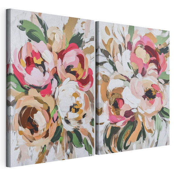 Modulaire canvasprint Schilderij van bloemen op een witte ondergrond