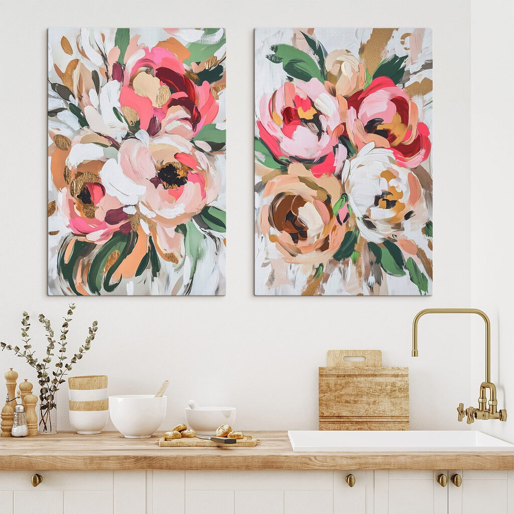 Painting of flowers on a white surface Painting of flowers on a white surface