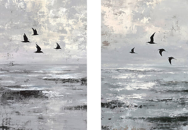 Group of birds flying over water Group of birds flying over water