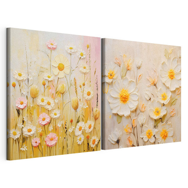 Schilderij van bloemen op doek Modulaire canvasprint Schilderij van bloemen op doek