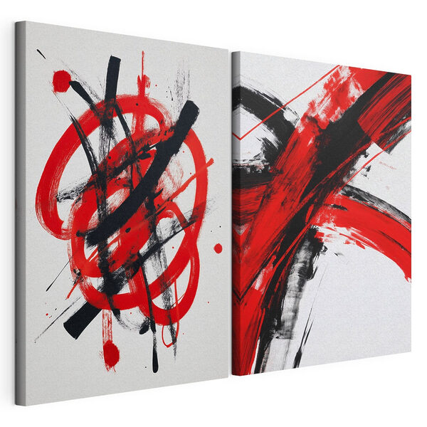 Rode en zwarte verf op een wit oppervlak Modulaire canvasprint Rode en zwarte verf op een wit oppervlak