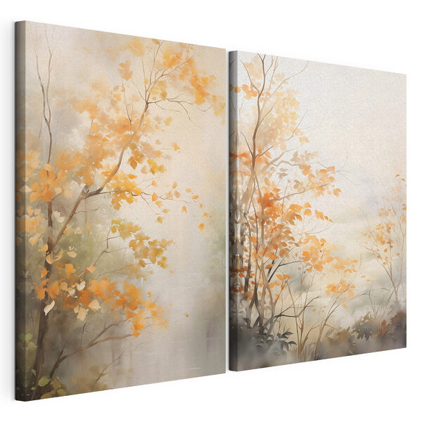 Schilderij van bomen met gele bladeren Modulaire canvasprint Schilderij van bomen met gele bladeren