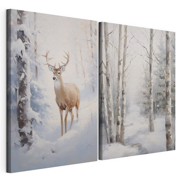 Herten in de sneeuw Modulaire canvasprint Herten in de sneeuw