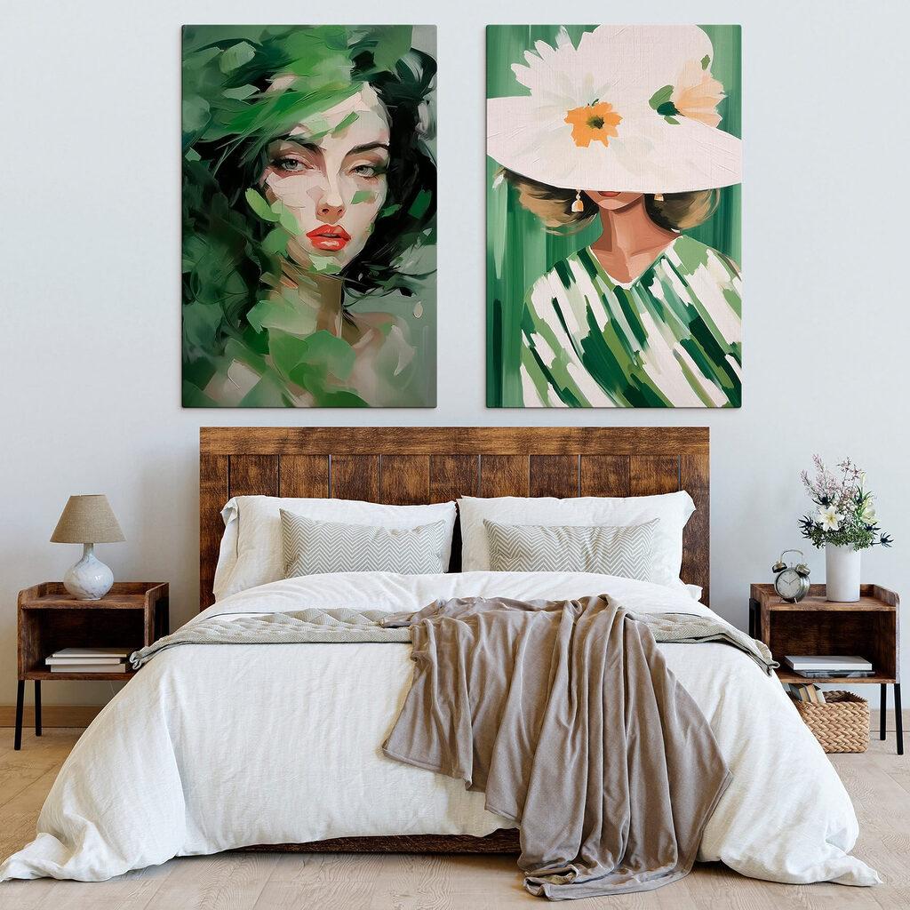 Two pictures of women with leaves Two pictures of women with leaves