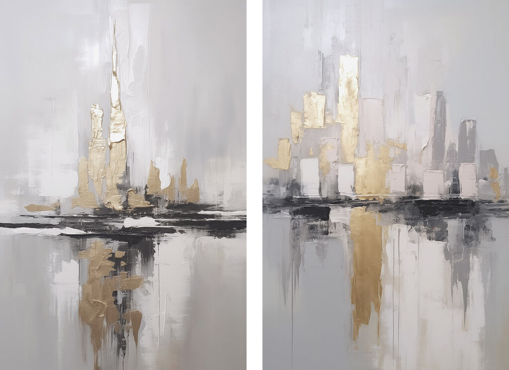 Painting of a city skyline Painting of a city skyline