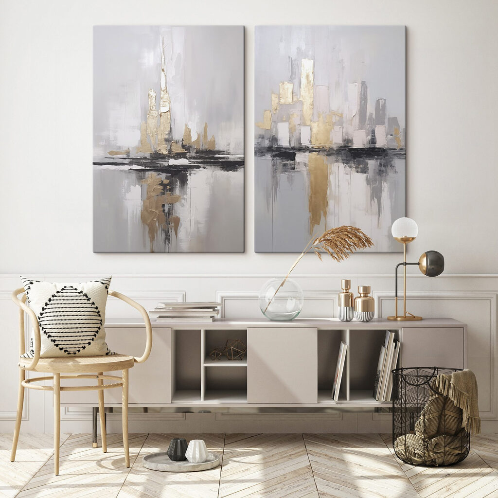 Painting of a city skyline Painting of a city skyline