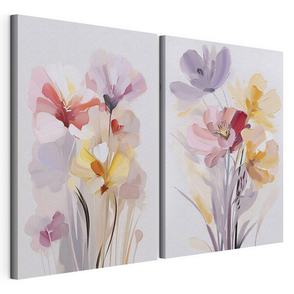 Schilderij van bloemen op een witte achtergrond Modulaire canvasprint Schilderij van bloemen op een witte achtergrond