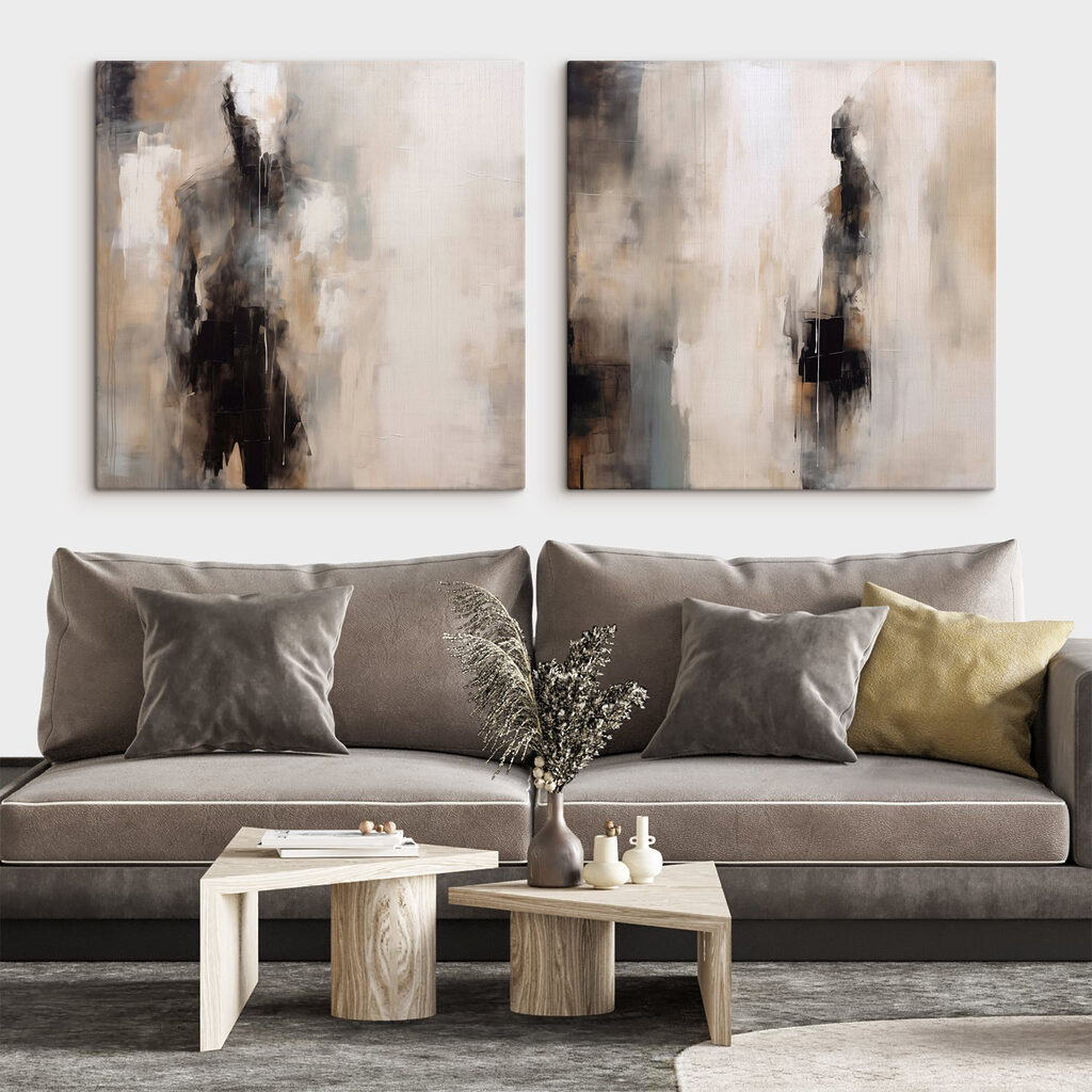 Abstract figures in muted tones