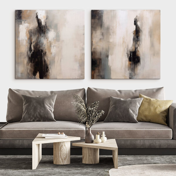 Abstract figures in muted tones