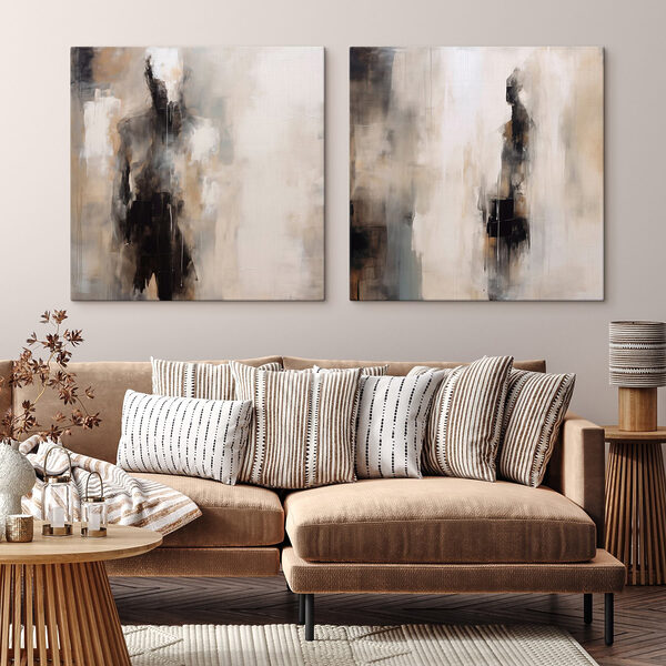 Abstract figures in muted tones