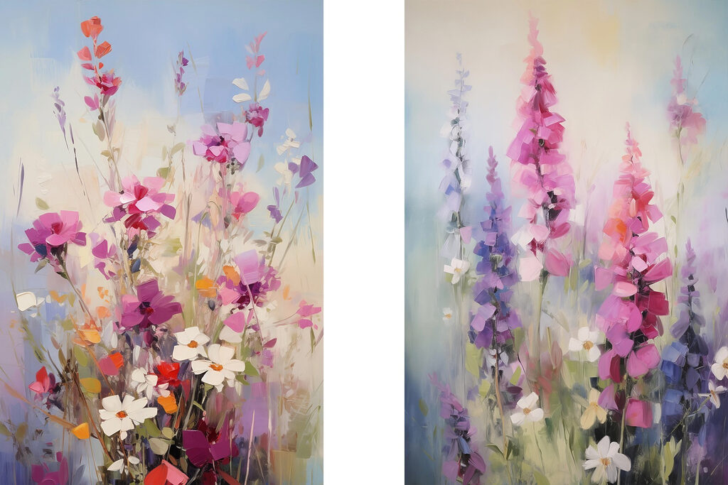Painting of flowers in a field