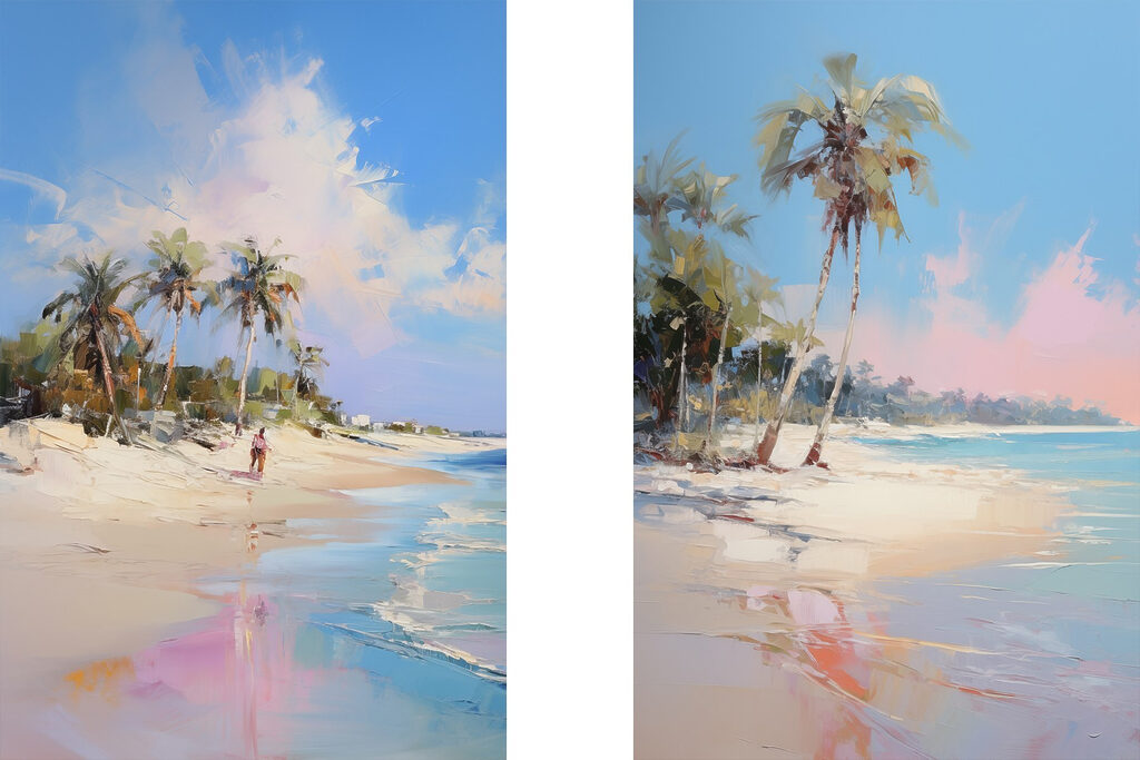 Painting of a beach and palm trees Painting of a beach and palm trees