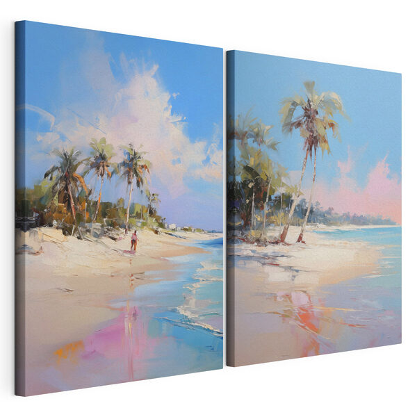 Modulaire canvasprint Schilderij van een strand en palmbomen