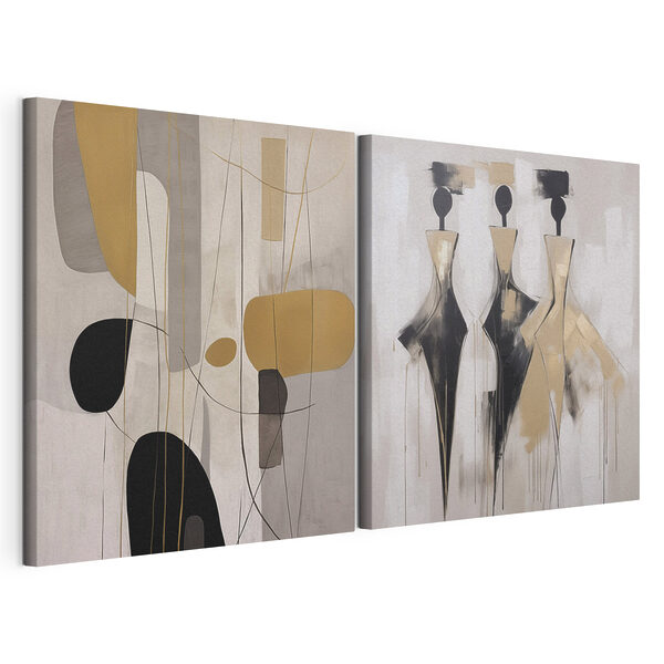 Twee schilderijen van mensen in verschillende houdingen Modulaire canvasprint Twee schilderijen van mensen in verschillende houdingen