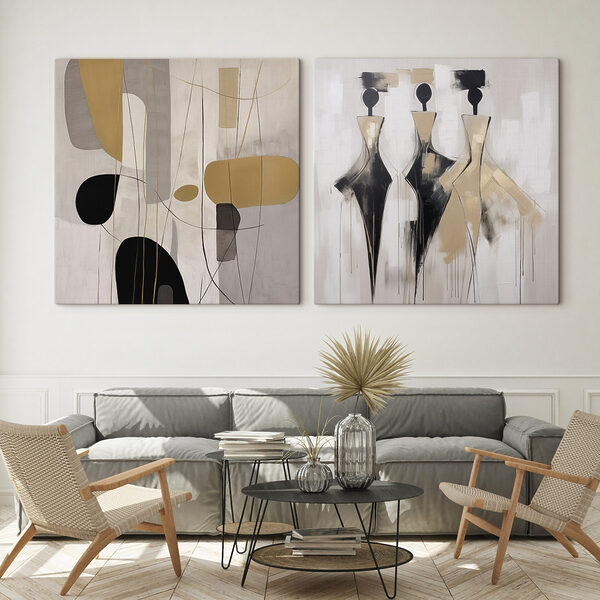 Two paintings of people in different poses Two paintings of people in different poses