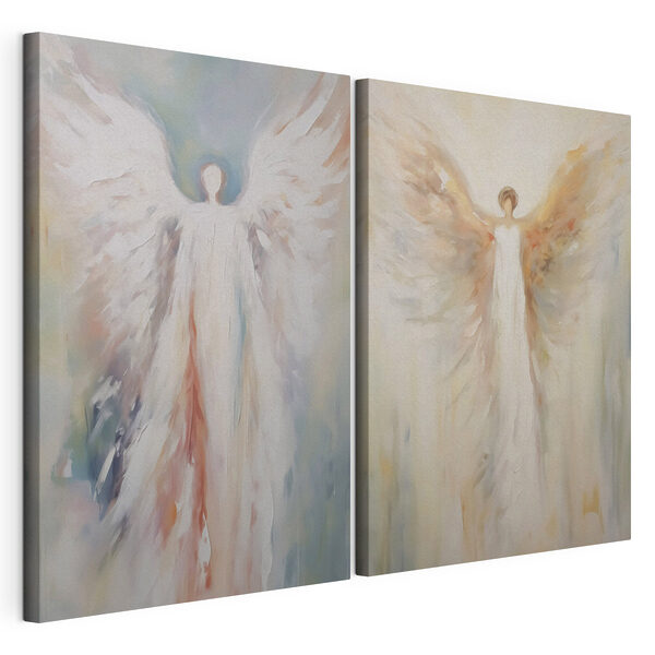 Twee schilderijen van een persoon met vleugels Modulaire canvasprint Twee schilderijen van een persoon met vleugels