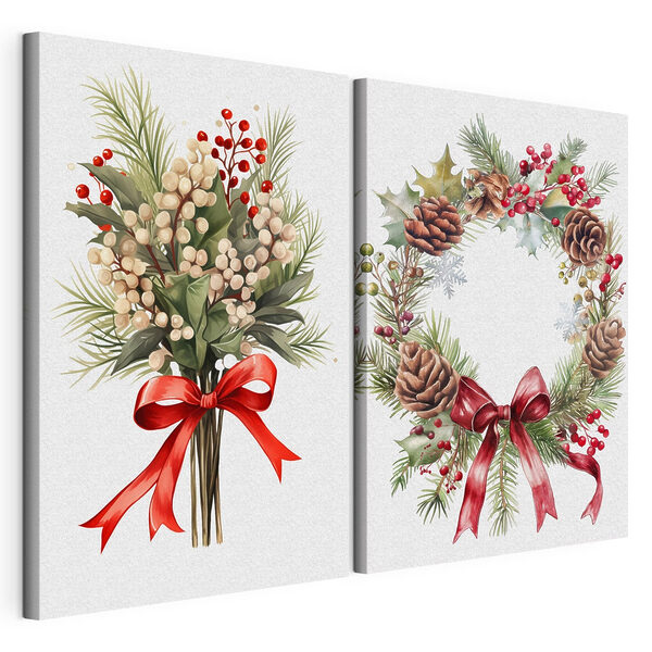 Modulaire canvasprint Kransen van bloemen en bessen