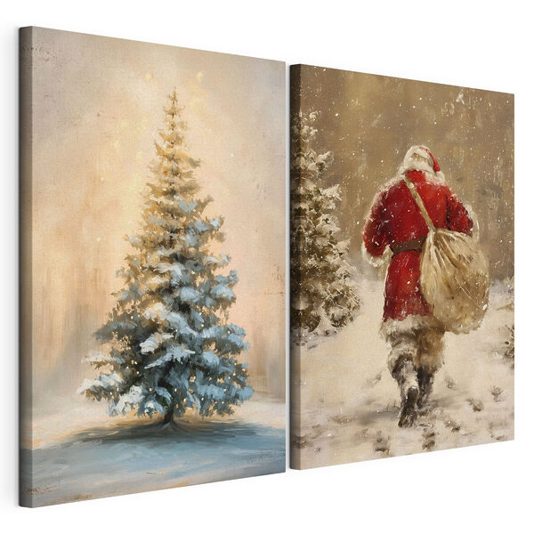 Schilderij van een man die door de sneeuw loopt Modulaire canvasprint Schilderij van een man die door de sneeuw loopt