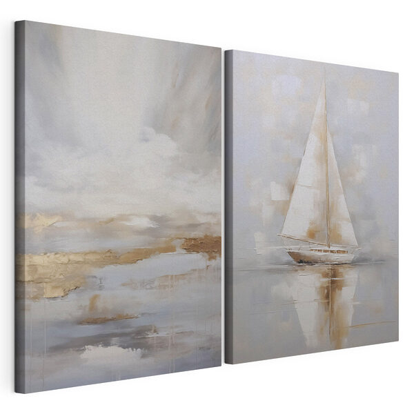 Schilderij van een zeilboot op het water Modulaire canvasprint Schilderij van een zeilboot op het water
