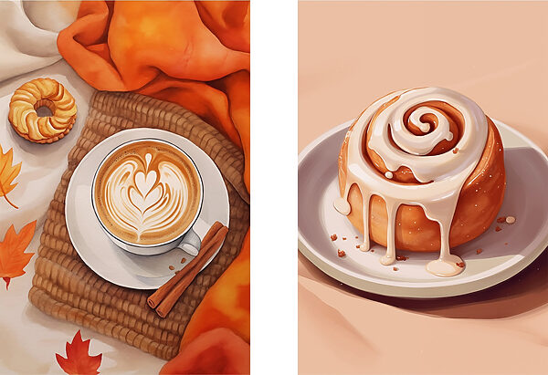 Cup of coffee and a cinnamon roll