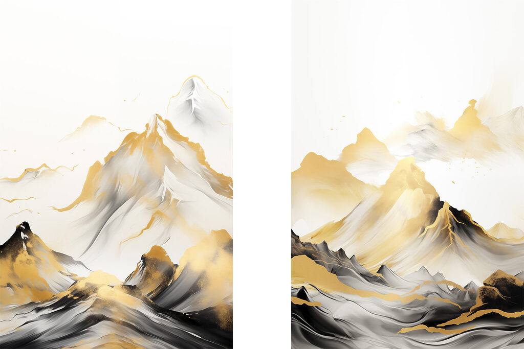 Painting of mountains and waves Painting of mountains and waves