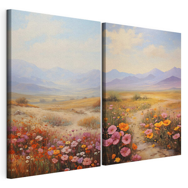 Modulaire canvasprint Schilderij van een landschap met bloemen