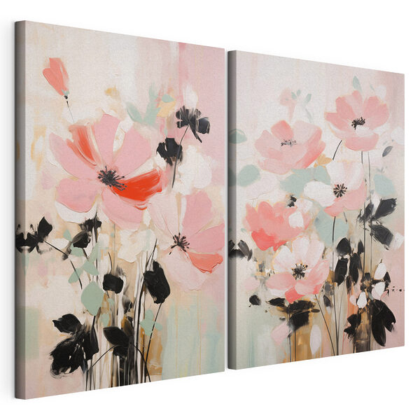 Modulaire canvasprint Schilderij van bloemen op een witte achtergrond