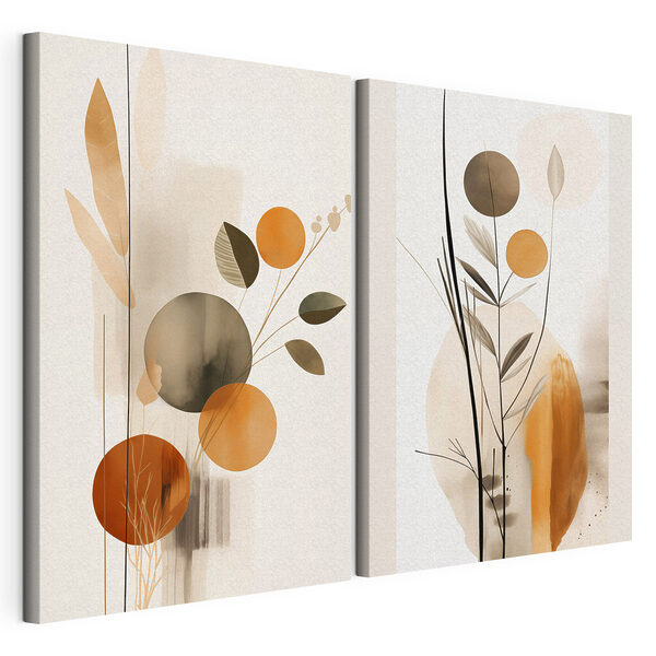Modulaire canvasprint Abstracte bloemmotieven in warme tinten
