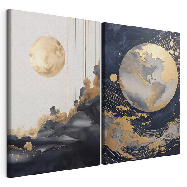 Twee schilderijen van de maan en de maan Modulaire canvasprint Twee schilderijen van de maan en de maan