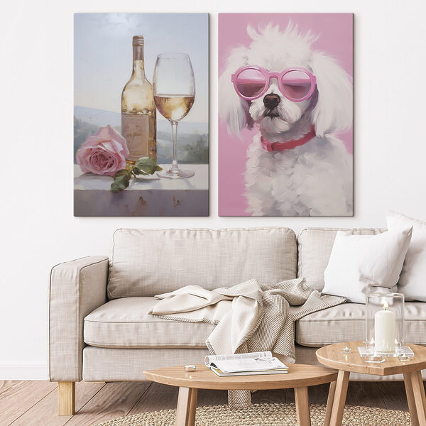 Painting of a dog and a wine glass Painting of a dog and a wine glass